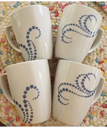 Four (4) Corelle™~ 12 Ounce ~ Porcelain Whimsical Dots (Blue) ~ Coffee Mugs - $37.40