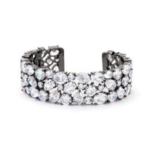 Precious Stars Black Plated Bejeweled Cubic Zirconia Cuff Bracelet - £80.73 GBP