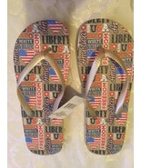 July 4th USA flip flops patriotic Size 9 10 thongs shoes gold new ladies   - £6.04 GBP