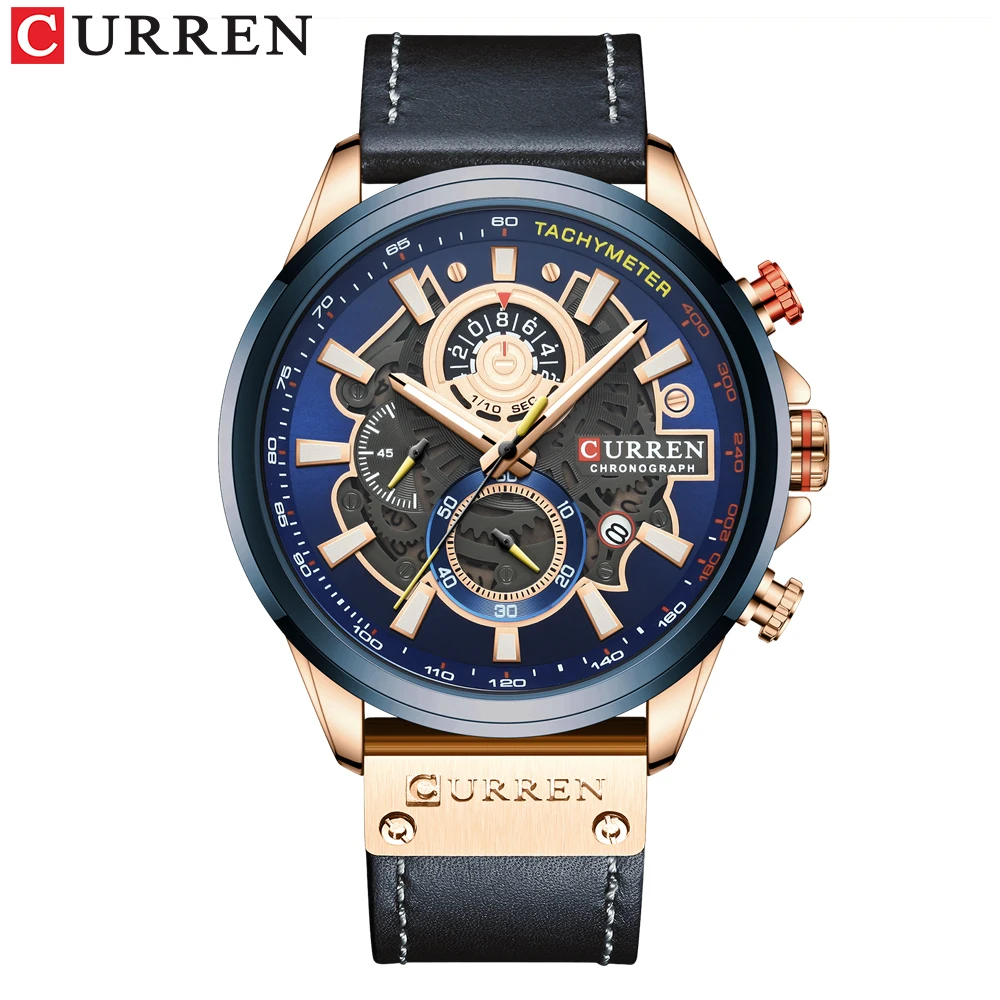 En top brand luxury chronograph sport mens watches leather quartz clock male wristwatch thumb200