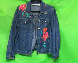 Susan Bristol Women’s Jean Jacket With Flowers Size M - £27.35 GBP