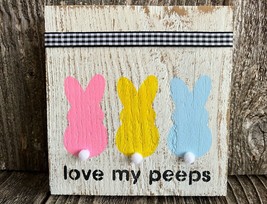 1 Pcs Three Colors Bunny Tiered Square Tray Wood Love My Peeps Mini Sign... - £10.93 GBP