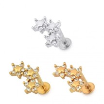 3 Star Round CZ Ear Stud Surgical Steel Cartilage Helix Tragus Piercing Earrings - £34.93 GBP