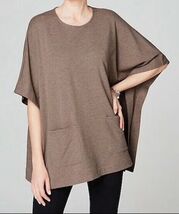 Pure Jill Sz M L Brown Poncho Pullover Cover Up Stretch Soft Front Pockets - $31.45 CAD