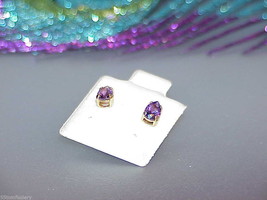 14K Pear Amethyst 1.00ct Earrings New w/Tag 14k Yellow Gold Gorgeous stud - £145.86 GBP
