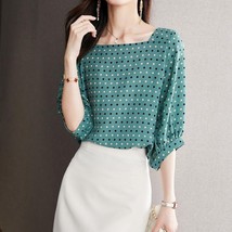 Elegant Fashion Square Collar Polka Dot Casual Chiffon Blouses Summer Women&#39;s Cl - £43.79 GBP