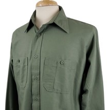 Wrangler Workwear Shirt Large Long Sleeve Button Up Green Cotton Poly Pockets - £14.38 GBP