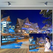 Snow Village Backdrop Xmas Pine Trees Night Scenery Banner 8x6ft - $4.69