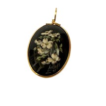 Childers 12K Gold Filled Necklace Pendant Flower Hand Painted Oval Shape 1991 - £30.86 GBP