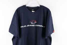 NOS Vintage 90s Ralph Lauren Mens 2XL Spell Out Striped Center Logo T-Shirt Blue - £50.98 GBP