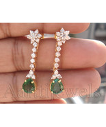 4.50ct Diamond Emerald 14k Yellow Gold Amazing Evergreen Wedding Earrings - £2,411.64 GBP