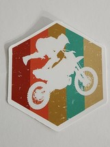 White Outline of Dirt Bike Rider with Multicolor Distressed Background S... - $2.59