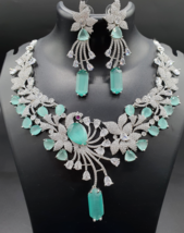 Indian Silver Plated Bollywood Style Choker Necklace CZ Light Blue Jewelry Set - £111.66 GBP