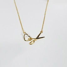 Scissor and Heart Charm Necklace Gold - £23.13 GBP