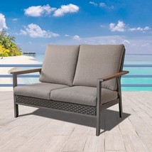 Lokatse Home Patio Wicker Loveseat Outdoor Rattan Furniture With Removable, Gray - £440.96 GBP