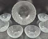 7 Pc Arcoroc Seabreeze All Purpose Serving Bowls Set Clear Swirls Scallo... - $78.87