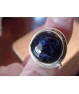 (#DR9-15) Size 9 DICHROIC GLASS SILVER RING BLUE BLACK swirls Wow - $42.29 CAD