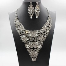 Charm Clover Rhinestone Jewelry Set Luxury Flower Cherry Blossoms Necklace Earri - £30.38 GBP