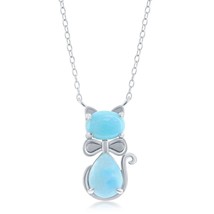 Sterling Silver Larimar Cat Necklace - £43.34 GBP