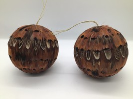 Set of 2 Feather Covered Christmas Ornaments 4&quot; Rustic Woodland Holiday ... - $365.07 MXN