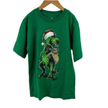 Kids Green Santa T-Rex Dinosaur Tee Size 8 - £5.42 GBP