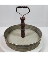 Vintage Farmhouse Metal Organizer w/ Wood Handle 12&quot; Round 10&quot; High - $30.31 CAD