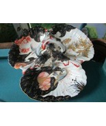 Majolica Austrian Handle Dish Three Parts Server  Birds Gold Flowers 15&quot; - $197.67 CAD