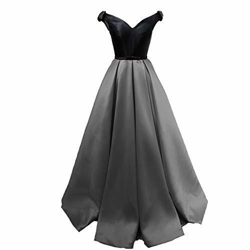 Off The Shoulder Black Top Long Formal Prom Evening Dress Party Gown Gray US 12