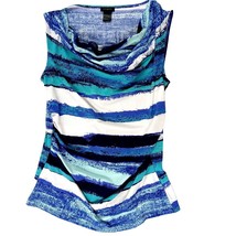 Ann Taylor Blue and White Sleeveless Top S Gathered Front - £5.82 GBP