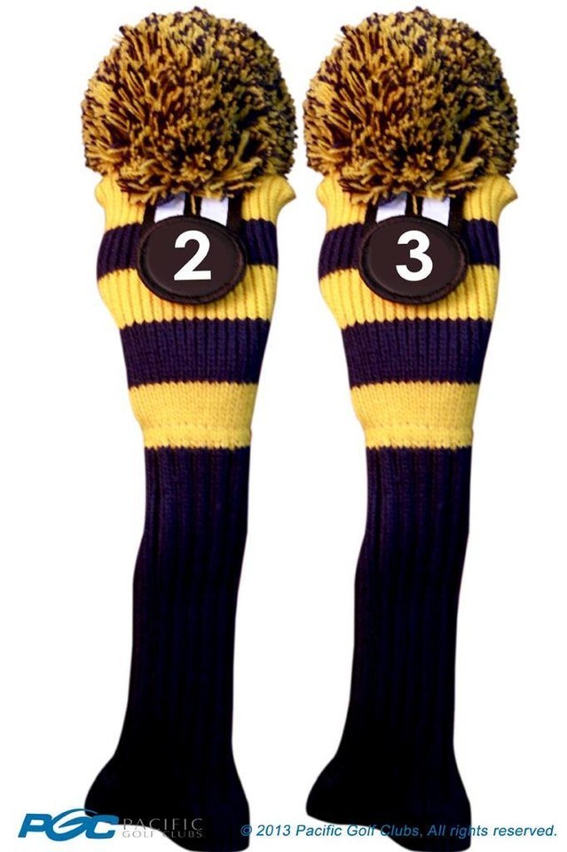 New 2 pc BLUE YELLOW 2 3 retro KNIT Hybrid Rescue golf club headcover He... - $29.35