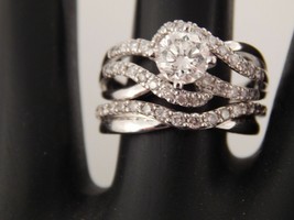 1.5Ct Round Diamond Engagement Bridal Set Ring 14k White Gold Plated 925 Silver - £79.67 GBP