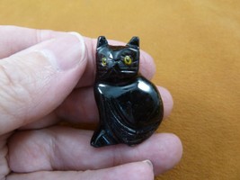 (Y-CAT-214) Little Black Onyx Kitty Baby Kitten Cat Stone Figurine I Love Cats - £9.58 GBP