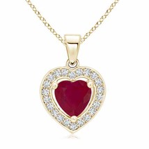ANGARA Floating Ruby Heart Pendant with Diamond Halo in 14K Gold | 18&quot; Chain - £719.02 GBP
