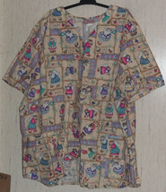 NEW WOMENS BUTTON FRONT NOVELTY ANGEL PRINT SCRUBS TOP   SIZE 3XL - £20.08 GBP