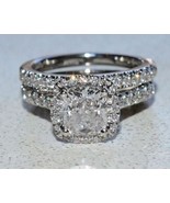 Conjunto de anillo de compromiso con halo de diamante de talla cojín de... - £228.75 GBP
