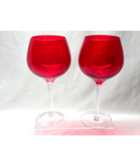 Vintage LENOX 9&quot; Balloon Wine Stem Glass HOLIDAY GEMS Ruby Red - Pair Of 2 - $63.16 CAD