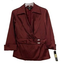 R&amp;M Richards Maroon Red Cocktail Jacket Top Womens Size 12 Rhinestones NEW - $21.00