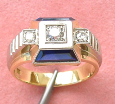 VINTAGE RETRO .34ctw DIAMOND 1.75ctw SAPPHIRE 18K UNISEX MENS RING 1940 ... - £1,026.69 GBP