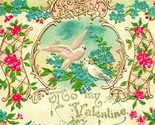 To My Valentine Sparrow w Doves Lilacs Pansies 1907 UDB Vtg Postcard Emb... - £7.89 GBP