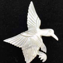 MOTHER OF PEARL vintage bird pin - carved white shell flying goose duck brooch - £15.98 GBP