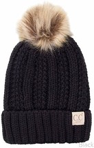 Black - Beanie Hat Toddler Kids Genuine Ages 2-7 Sherpa Lining Pom Knit - £23.61 GBP