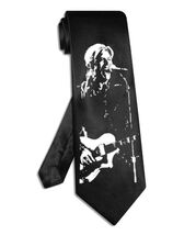 David Bowie playing guitar tie black satin silk hand-painted necktie - $28.00
