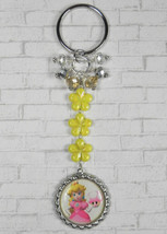 Princess Peach Flower Crystal Beaded Handmade Split Ring Keychain Yellow... - £12.10 GBP