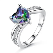 Love Heart Shaped Ring Rainbow Zircon Size 8 - £15.66 GBP