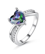 Love Heart Shaped Ring Rainbow Zircon Size 8 - £15.41 GBP