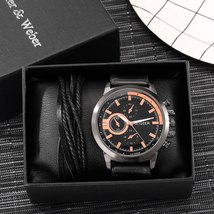 Men Watch Brand Steampunk Wristwatch Bracelet Gift Set Leather Strap Adjustable  - £31.62 GBP