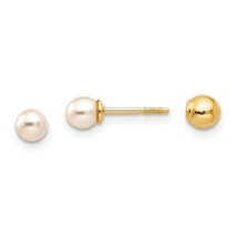 14k Madi K Reversible 3.75-4mm FW Cultured Pearl &amp; Gold Ball Earrings GK227 - $2,208.27 MXN