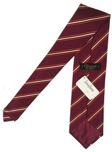 NEW $250 Charvet Pure Silk Tie!   Burgundy With Rust Orange and Gold Str... - $109.99