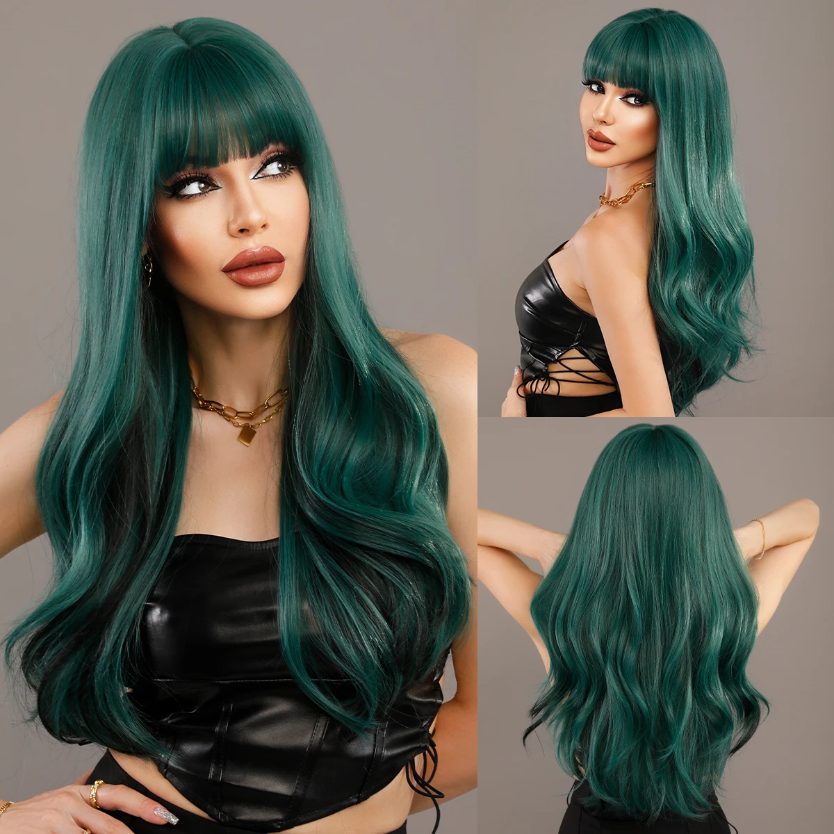 NAMM Lavender Long Wavy Green Wig for Women Daily Cosplay Party Synthetic Long - £22.55 GBP+