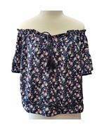 American Eagle Off-The-Shoulder Blouse Womens Medium Black Floral Flutte... - $6.30